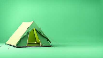 3D Green Camping Tent Scene Inviting Wanderlust Souls to Retreat into Nature's Serenity and Adventure Opportunities