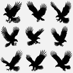 Black Flying Eagle Silhouettes Vector Illustration