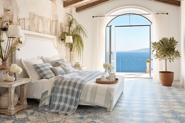 Coastal-Inspired Mediterranean Color Palette: Bedroom Walls, Bedding, and Curtains Ideas