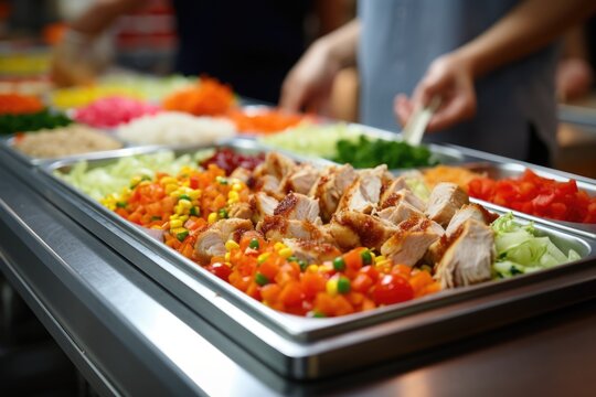 A schoolchild in the school cafeteria. Time of lunch break, peculiarities of the school meal, snack