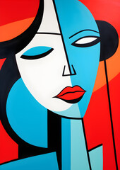 Woman face in colorful cubist style