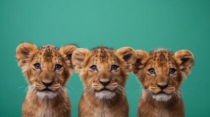 Lion Cubs Portrait Green Background