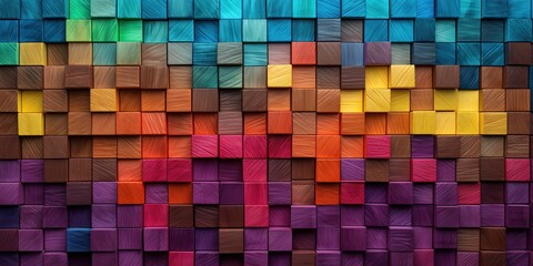 Fototapeta premium Colorful wooden blocks aligned. Wide format.