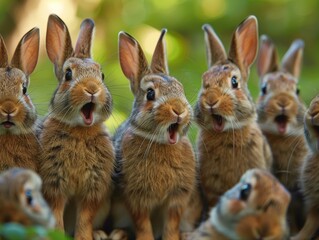 Fototapeta premium Shocked Bunnies on Green Background