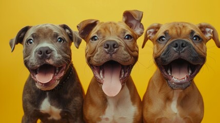 Laughing Dogs on Yellow Background