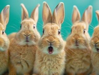 Shocked Bunnies Group Green Background
