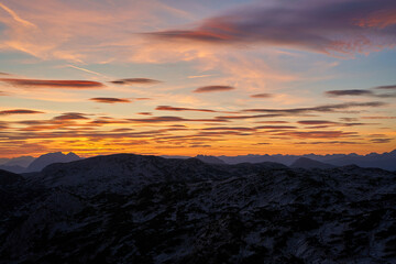 Panorama shot of the morning mood in the Austrian Alps