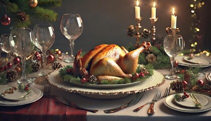 Obraz na płótnie Canvas christmas table setting with chicken