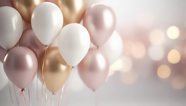 White Pink And Gold Balloons On A White Background Romantic Background Template