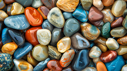 Background multicolored sea polished stones roll - obrazy, fototapety, plakaty