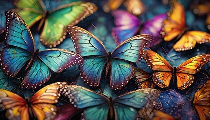 colors of rainbow pattern of multicolored butterflies morpho texture background