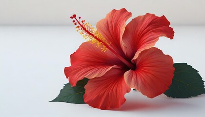 beautiful bright red hibiscus flower close up on a white isolated background