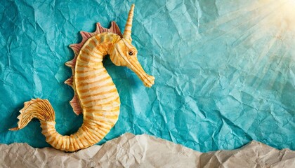sea horse with texture of handmade paper - obrazy, fototapety, plakaty