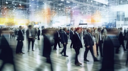 Fototapeta premium Motion blur people in modern open office walking fast in a rush