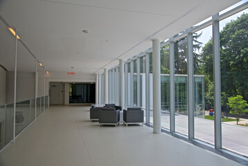 Interior of a building entrance with a long corridor - Contemporary architecture