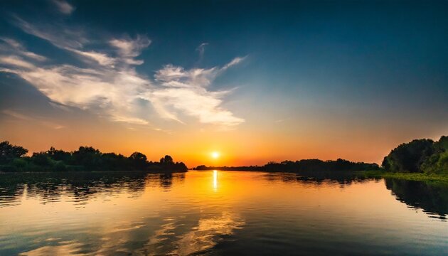 sunset over the river hd 8k wallpaper stock photographic image