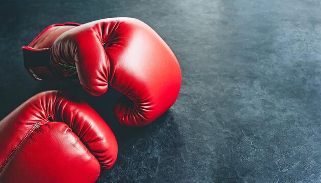 red boxing gloves punching close up on dark background