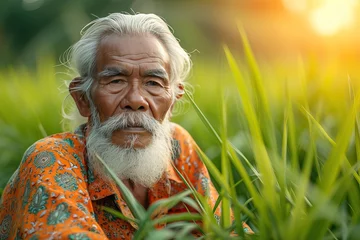 Tapeten Heringsdorf, Deutschland an Indonesian male old farmer working in her rice field