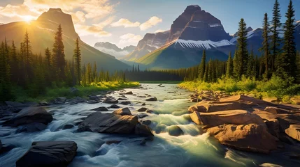 Foto auf Acrylglas Antireflex Panoramic view of the Athabasca River, Jasper National Park, Alberta, Canada © Iman
