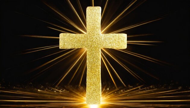 Shining Gold Cross Isolated On Transparent Background Riligious Symbol Glowing Saint Cross Easter And Christmas Sign Vector Illustration