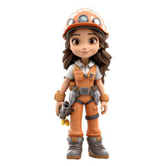 Cute smiling young female worker, 3D render style, isolated on white background cutout.
