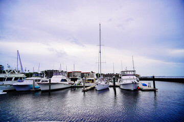 Fototapeta premium Bradenton, FL, USA - 03 02 2024: The landscape of Bradenton harbor and manatee river