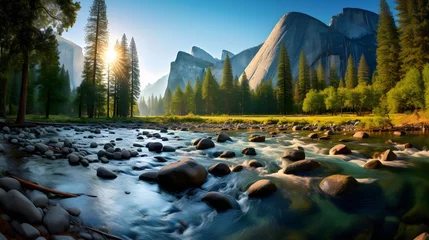 Foto auf Acrylglas Antireflex Panoramic view of the mountain river in Yosemite National Park, California, USA © Iman