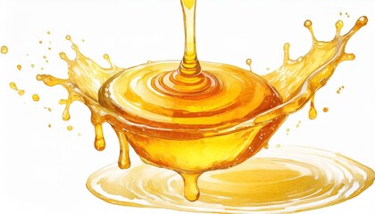 luscious and golden single splash of honey suspended midr isolated on pure white background