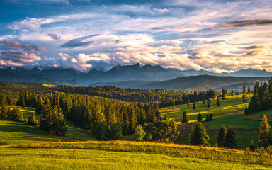 Tatra Mountains, Poland. Panorama of a mountain landscape. Late summer mountain view - obrazy, fototapety, plakaty