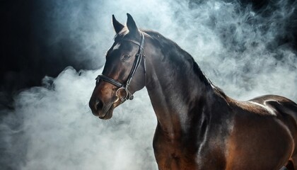 dark style stylized portrait of horse in the smoke