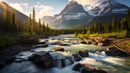 Poster Mountain river in the Canadian Rockies. Panoramic view. © Iman
