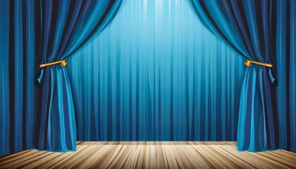 blue theater curtain with spotlight empty stage background