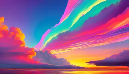 Fotobehang 3d render abstract fantasy background of colorful sky with neon clouds © Raymond