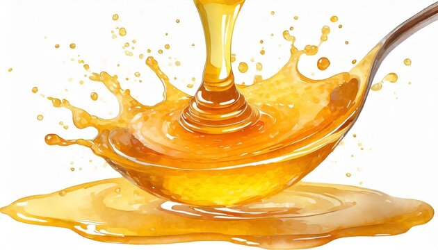 luscious and golden single splash of honey suspended midr isolated on pure white background