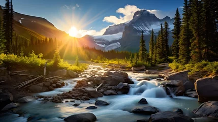 Foto auf Glas Mountain river at sunset in the Canadian Rockies. Panorama. © Iman