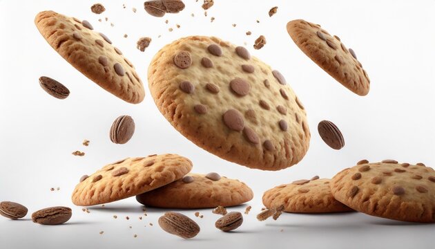 flying cookie isolated on white background high resolution image