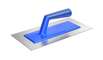 Plastering trowel with blue plastic handle on atransparent background