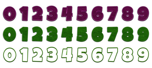 Green grass number. Moss numbers. Stoke of numbers. Cartoon moss numbers. PNG texture. 