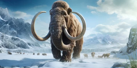 Afwasbaar Fotobehang Toilet Woolly mammoth roaming the terrains of the ice age earth.