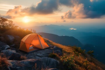 Scenic Tent on Mountain Peak, camping, adventure, landscape, outdoors