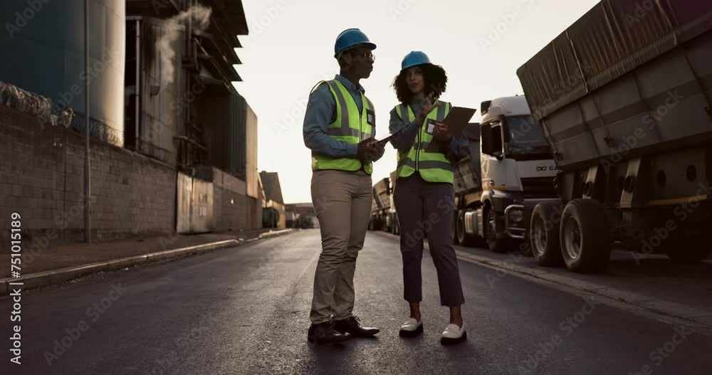 Canvas Prints Industrial, construction and engineer with hand shake for greeting, onboarding or agreement on building. Team, partnership and conversation in city with deal for development, project or collaboration