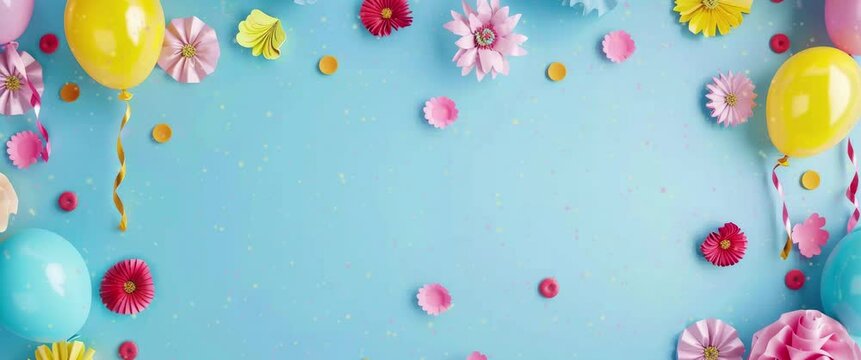 Anamorphic video Happy april fool's day background with party decorations.