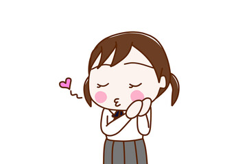 （上半身斜め）目をつぶってうっとりとキスをしながら頬を赤らめる女子学生