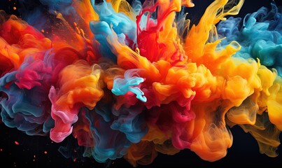 A vivid paint splash swirling, mix of colors as two chemicals reaction