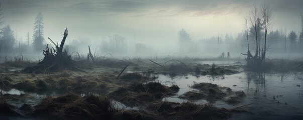 mysterious and misty swamp landscape