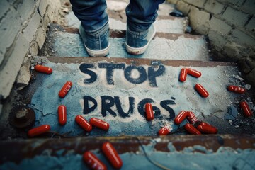 Taking a stand: advocating against drug use with powerful imagery, promoting awareness and prevention through the message to stop drugs in our communities - obrazy, fototapety, plakaty