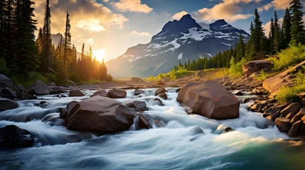 Fototapeten Beautiful panoramic view of the mountain river in the Canadian Rockies © Iman