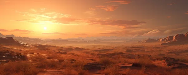 Crédence de cuisine en verre imprimé Rouge violet Cinematic African landscape. Sahara grasslands. Sunrise over the desert plains.