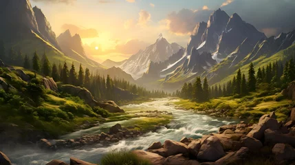 Foto auf Alu-Dibond Fantastic panoramic view of the mountain river. Dramatic and picturesque scene. Beauty world. © Iman