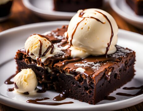 brownie with ice cream on top